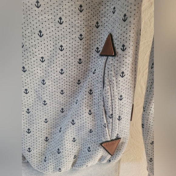 Naketano Grey Anchor and Navy Micro Dots Hoodie with Rope Cord, Size Small - Picture 10 of 11